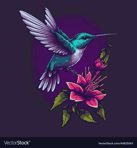 Colorful Hummingbird Flying Over The Flower Logo Vector Image