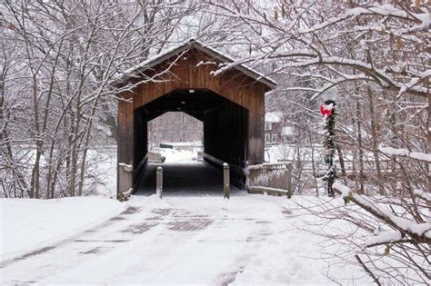 Winter Covered Bridges Snow Scenes Rustic Bridge