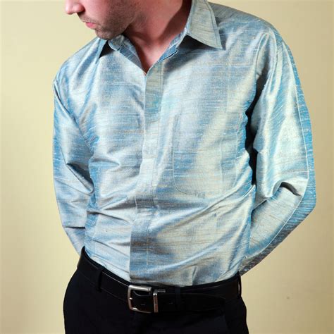 indian ocean blue striped mens silk shirt shubrah