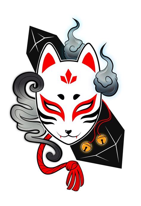 Kitsune Fox Mask Art Sticker In 2020 Kitsune Mask Etsy Art Line Art