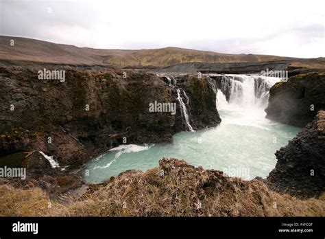 Waterfall En Route To Landmannalaugar Iceland Stock Photo Alamy