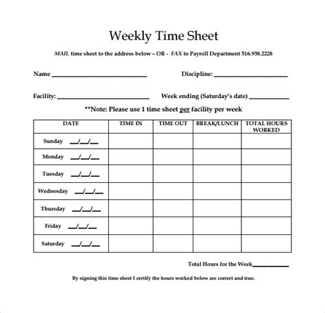 Weekly Employee Timesheet Downloadable Free Printable Weekly Timesheet