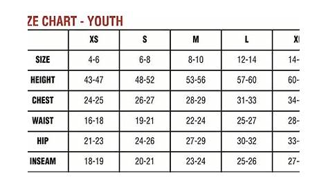 youth xlarge size chart