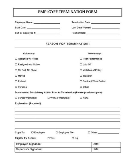 Employee Termination Form Printable Employee Termination Form Editable