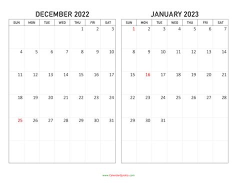 December 2022 And January 2023 Calendar Calendar Quickly