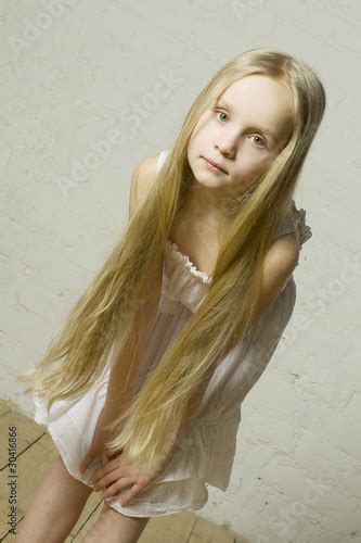 Photo Stock Teen Girl Fashion Model With Long Blond Hair Natural