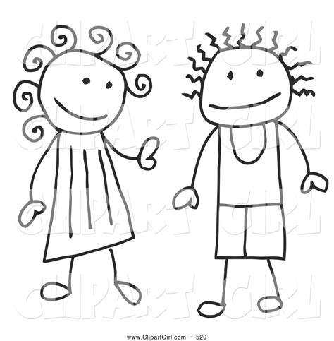 Clip Art Of A Happy Stick Figure Boy And Girl By C Charley