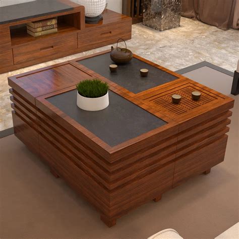 Teaside Chinese Wood Coffee Table With Automatic Water Cooker Fire