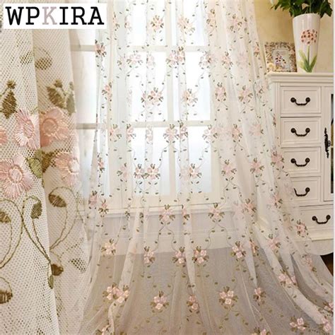Buy Luxury Rustic Curtains Fabric Embroidered Flower Living Room Bedroom Tulle