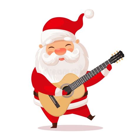 Cute Santa Claus Plays Acoustic Guitar Cartoon Vector Illustration