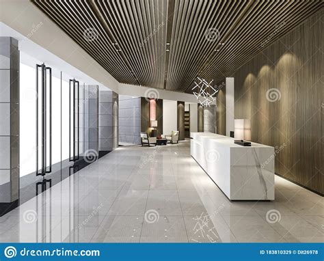 3d Rendering Luxury Hotel Reception Hall And Wood Asian Style Office