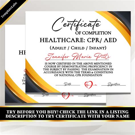 Cpr Certificate Cpr Training Certificate Editable Etsy