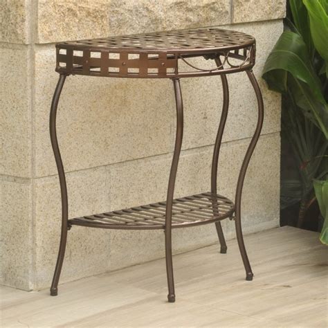 Pemberly Row Iron Patio Console Table In Bronze