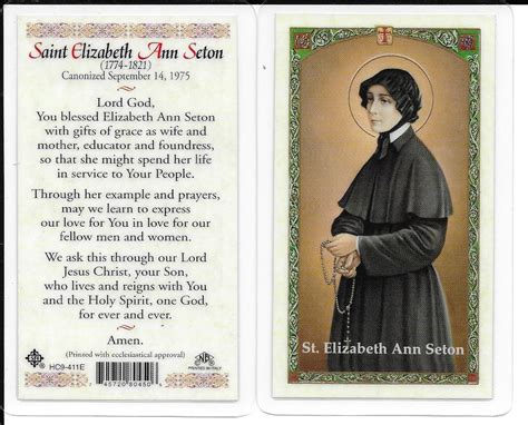 Laminated Prayer Card To Saint Elizabeth Ann Seton