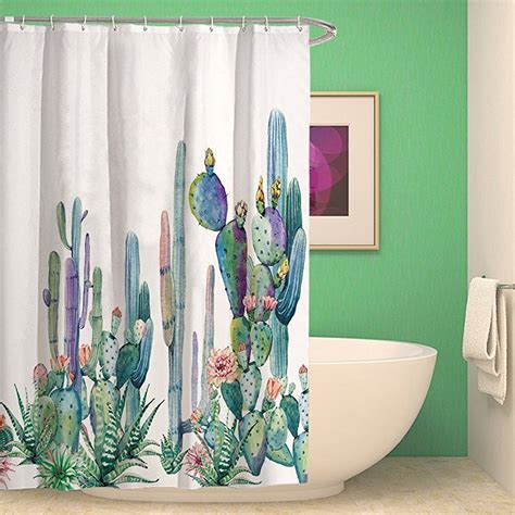 Kisy Tropical Plants Cactus Waterproof Bath Shower Curtain Cactus Petal