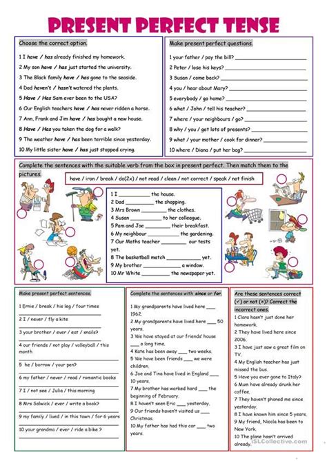 Present Perfect Tense English Esl Worksheets For Distance Learning