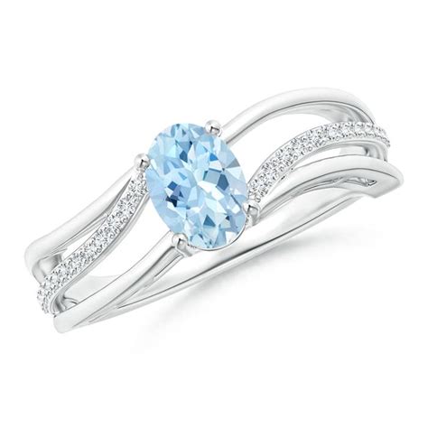 Solitaire Oval Aquamarine Bypass Ring With Diamond Accents Angara