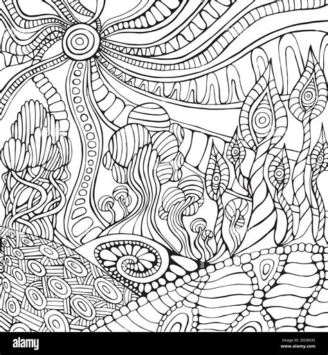 Doodle Surreal Landscape Coloring Page For Adults Fantastic Psy Stock