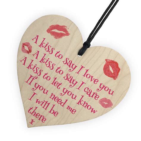 A Kiss To Say I Love You Wooden Heart Hanging Sign T Wedding