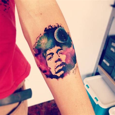 Galaxy Style Jimi Hendrix Portrait Tattoo On The