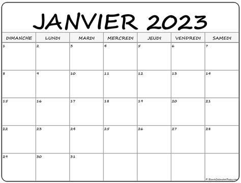 Janvier 2023 Calendrier Imprimable Calendrier Gratuit