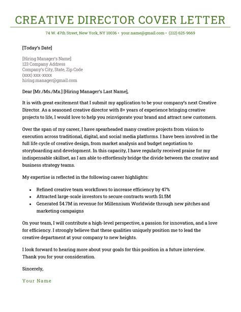 Creative Director Cover Letter Example And Free Template