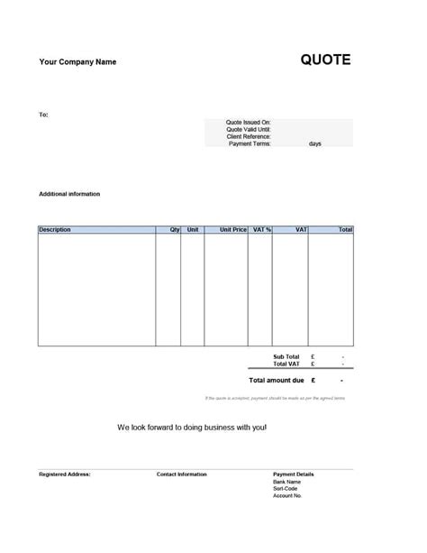 Quotation Template Excel Free Download