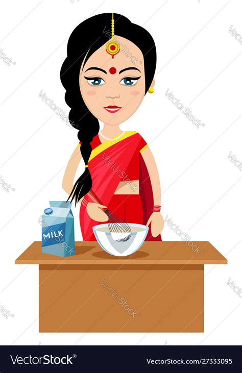 Indian Woman Cooking On White Background Vector Image