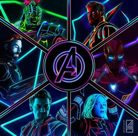 Neon Avengers Original Lineup Aniketjatav Marvel Héroes Marvel