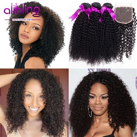 Indian Virgin Hair Kinky Curly 3 Bundles With Closure Indian Jerry Curl With Lace Closure 7a