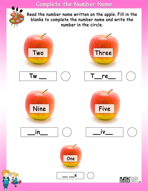 Some of the worksheets for this concept are ten two eight, number words 1 10, writing numbers work, preschool maths and numbers work name, lesson numbers 1 10, number symbols with. Complete the Number Names - Math Worksheets - MathsDiary.com