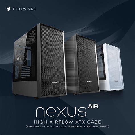 TECWARE Nexus Air Mid Tower High Airflow ATX Case STEEL BLACK T G