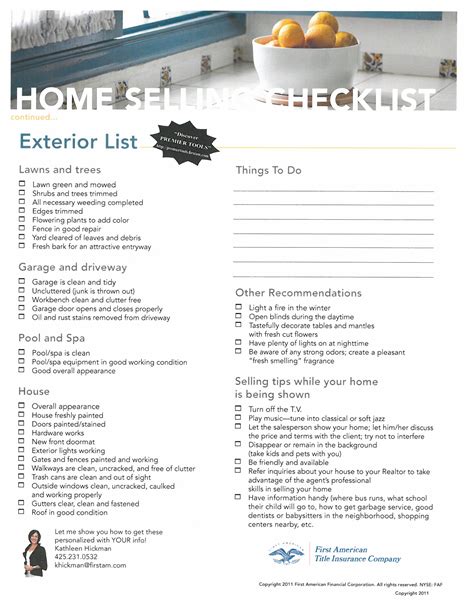 Free Printable Home Selling Checklist Stephenson