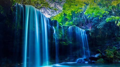 Nabegatai Falls Waterfall In Forest Oguni Kumamoto Japan Windows