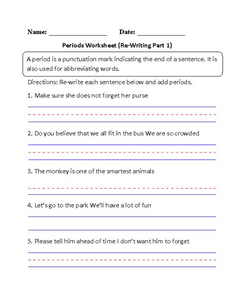 Re Writing Periods Worksheet Part 1 Creative Writing Classes