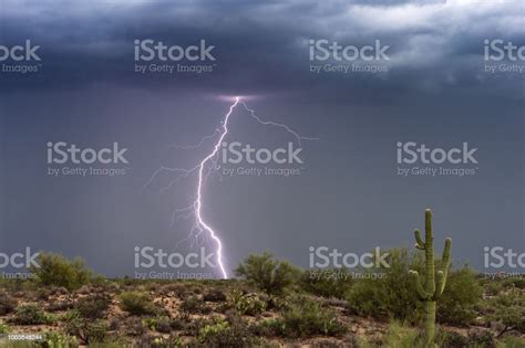 Lightning Bolt Strikes In The Arizona Desert During A Monsoon