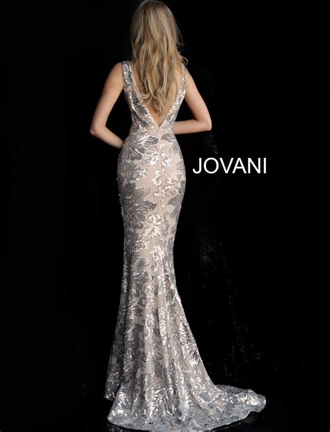 Jovani Silver Nude Plunging Neckline Prom Dress