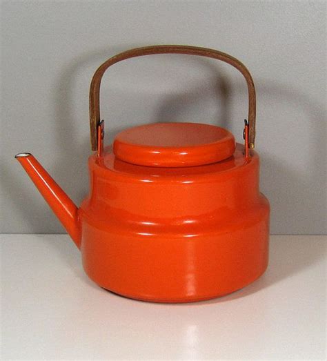 Vtg Orange Enamel Tea Kettle Teapot Mod 1970s Copco Style Etsy Tea