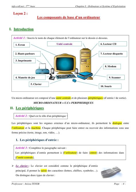 Les Composants De Base Dun Ordinateur Informatique Pinterest