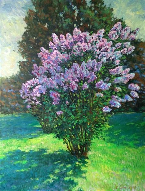 Lilac Bush Painting By Vasiliy Ishoev Original Landscape Painting
