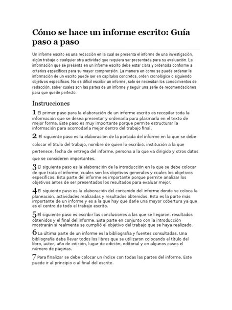 Cómo Se Hace Un Informe Escrito Pdf