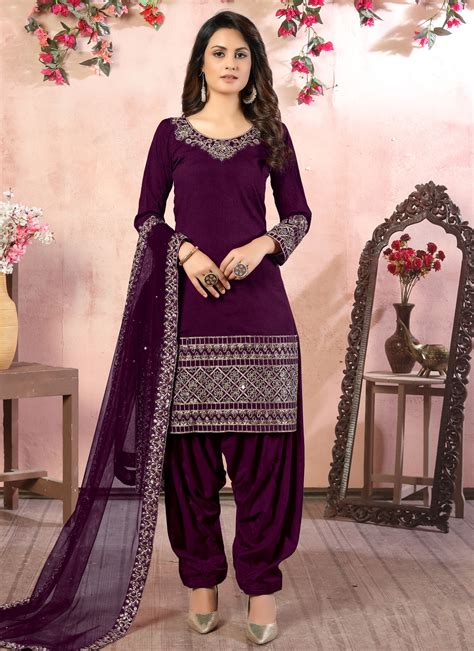 Shop Online Purple Ceremonial Art Silk Designer Patiala Suit 180053