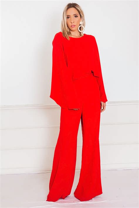 Elegant Long Sleeve Jumpsuit Red Long Sleeve Jumpsuit Red And