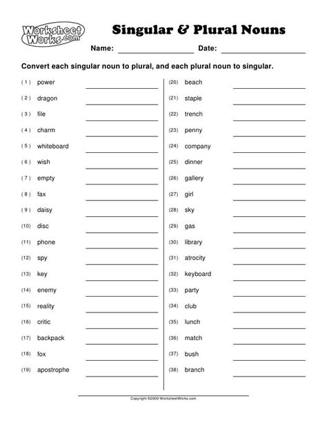 Plural And Singular Nouns Exercises Pdf Exercise Poster