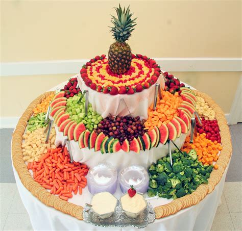 Our Stunning Fruit Cheese And Vegetable Tower With Dips And Crackers