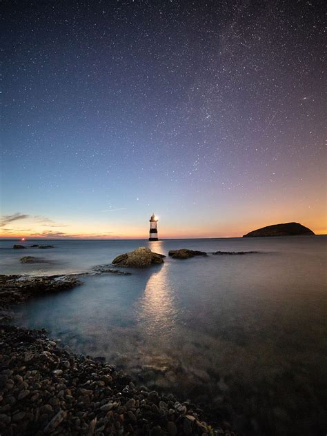 Sea Nature Great Britain Starry Sky Lighthouse United Kingdom