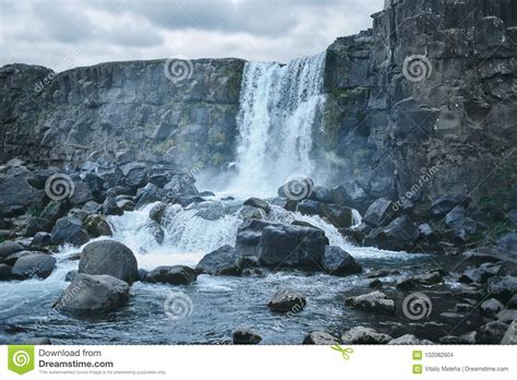 Oxararfoss Waterfall Thingvellir National Park South