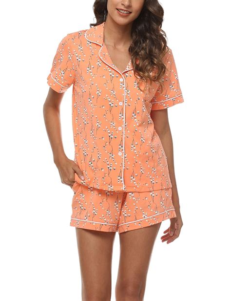 Buy Womens Floral Print Short Sleeve Sleepwear Button Down Nightwear Notch Collar Two Piece