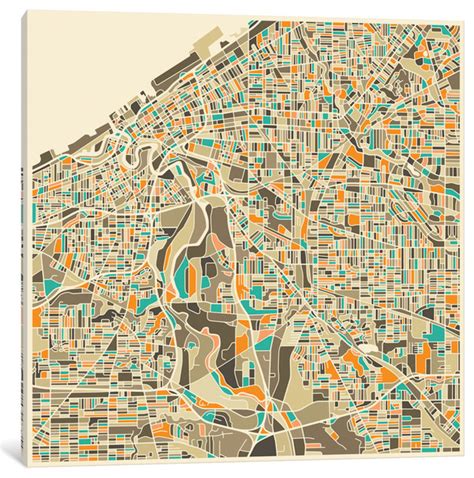 Abstract City Map Of Cleveland By Jazzberry Blue 12x12x75