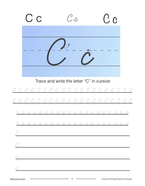 How To Write Cursive Letter C Printable Worksheet